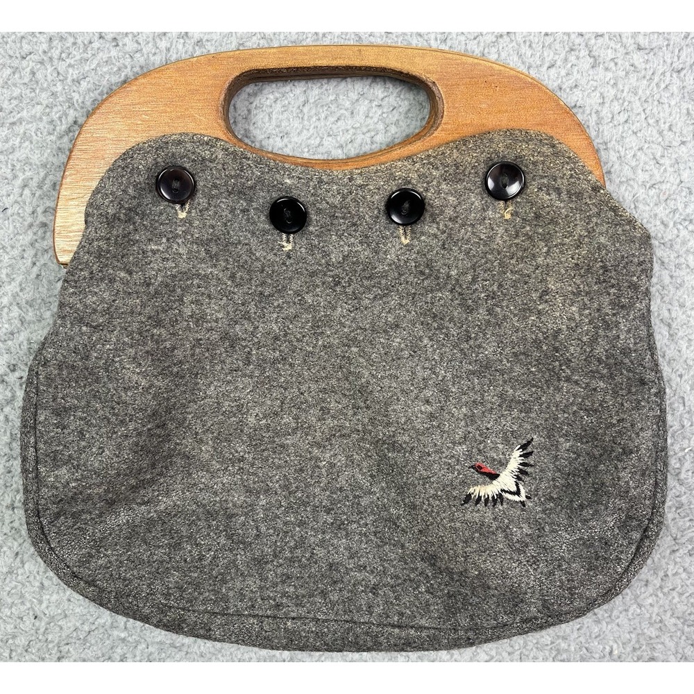 Vintage Bird Gray Wooden‎ Handle Purse Grannycore Prop Costume Display